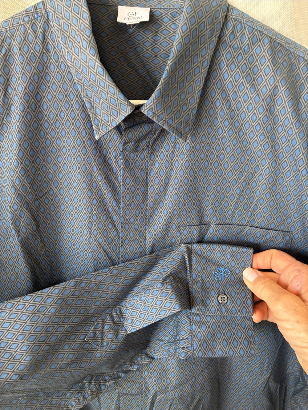 Gianfranco Ferré Blue Geometric Diamond Dress Shirt